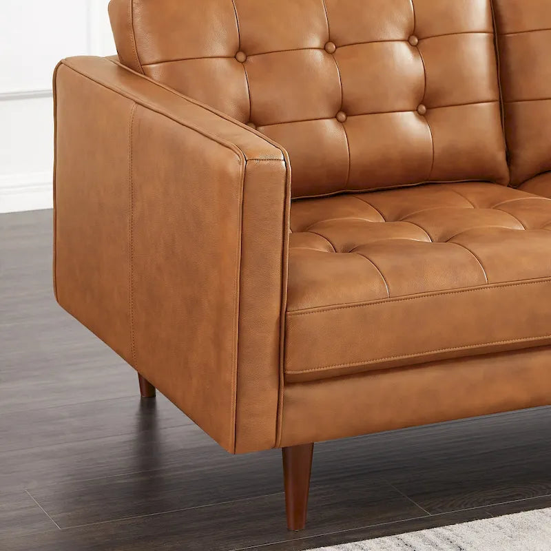 Canapé d'angle sectionnel en cuir supérieur Lester Tufted Modern pour salon, couleur cognac