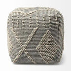 Pouf carré Brinket gris/crème en polyester tissé main