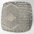 Pouf carré Brinket gris/crème en polyester tissé main