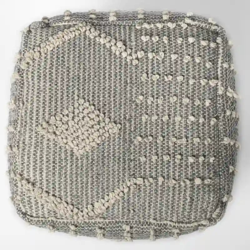 Pouf carré tissé à la main en polyester Brinket gris/crème