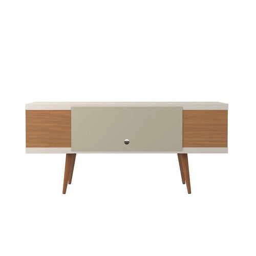 Console meuble TV de 53 po avec 4 étagères et pieds évasés en bois massif