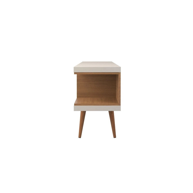 Console meuble TV de 53 po avec 4 étagères et pieds évasés en bois massif
