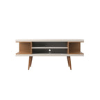 Console meuble TV de 53 po avec 4 étagères et pieds évasés en bois massif