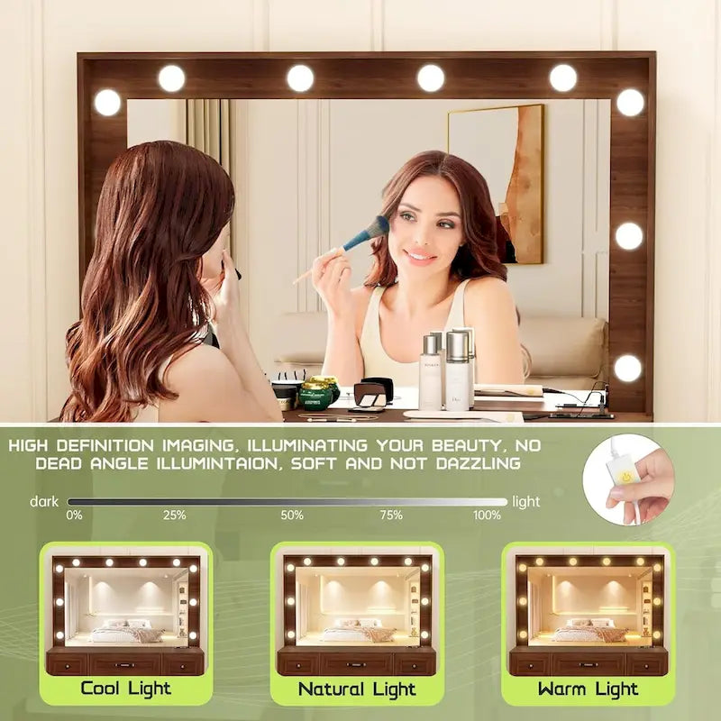 43,3 pouces Large coiffeuse de maquillage avec miroir éclairé et tabouret