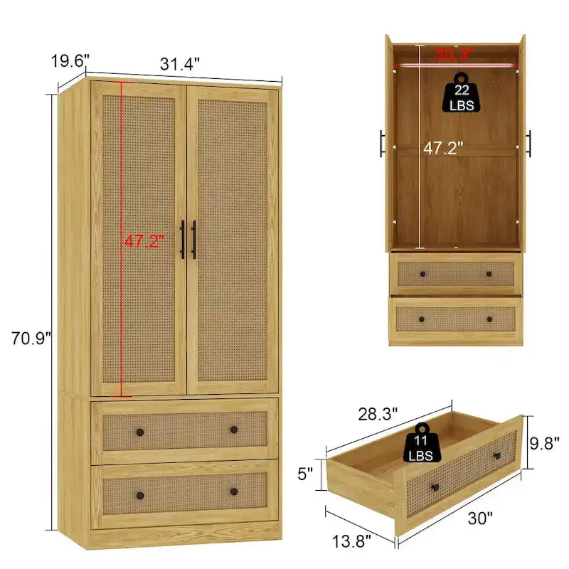 Armoire moderne avec tiroirs - Penderie en bois pour rangement