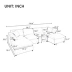 Canapé d'angle en U, 2 grandes méridiennes avec poufs amovibles