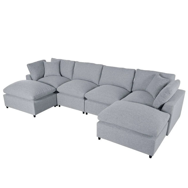 Canapé d'angle en U, 2 grandes méridiennes avec poufs amovibles
