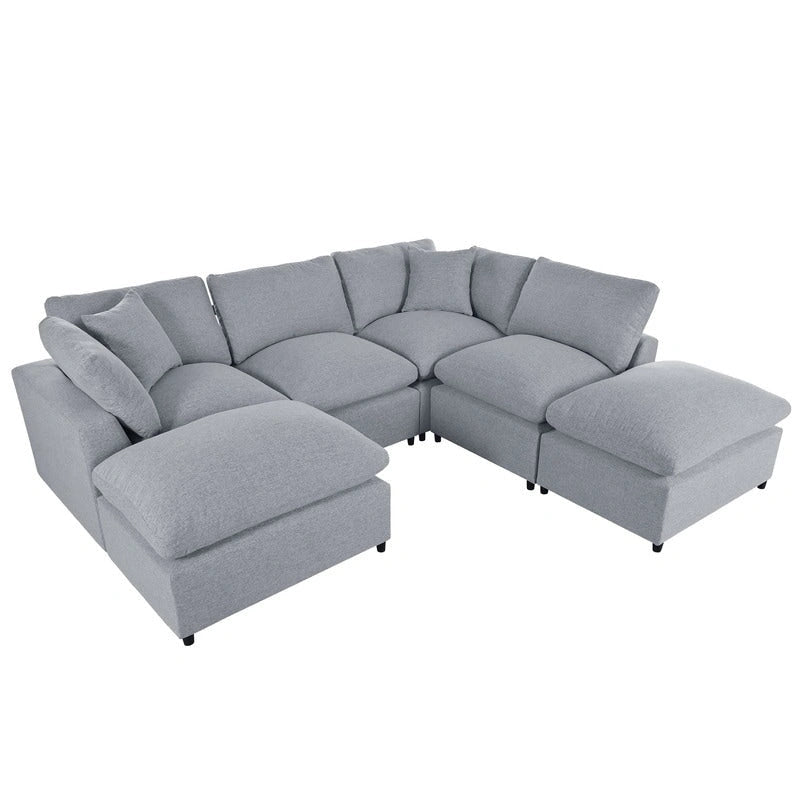 Canapé d'angle en U, 2 grandes méridiennes avec poufs amovibles