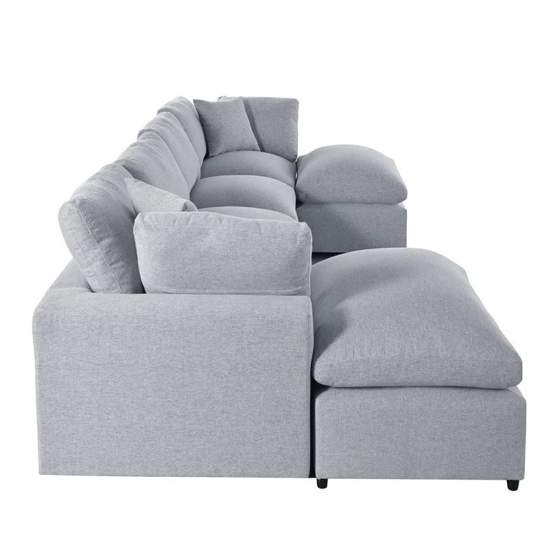 Canapé d'angle en U, 2 grandes méridiennes avec poufs amovibles