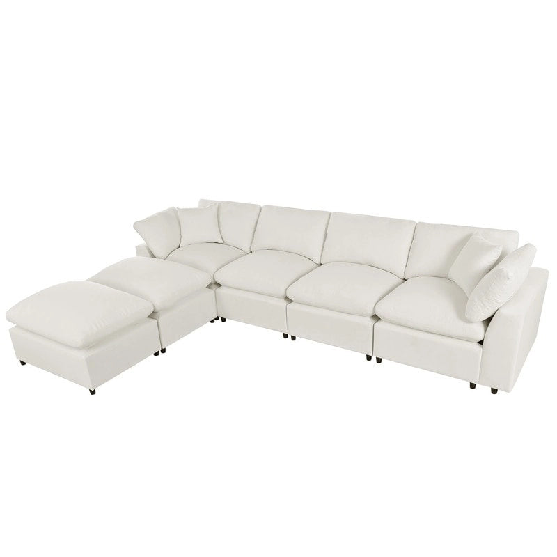 Canapé d'angle en U, 2 grandes méridiennes avec poufs amovibles