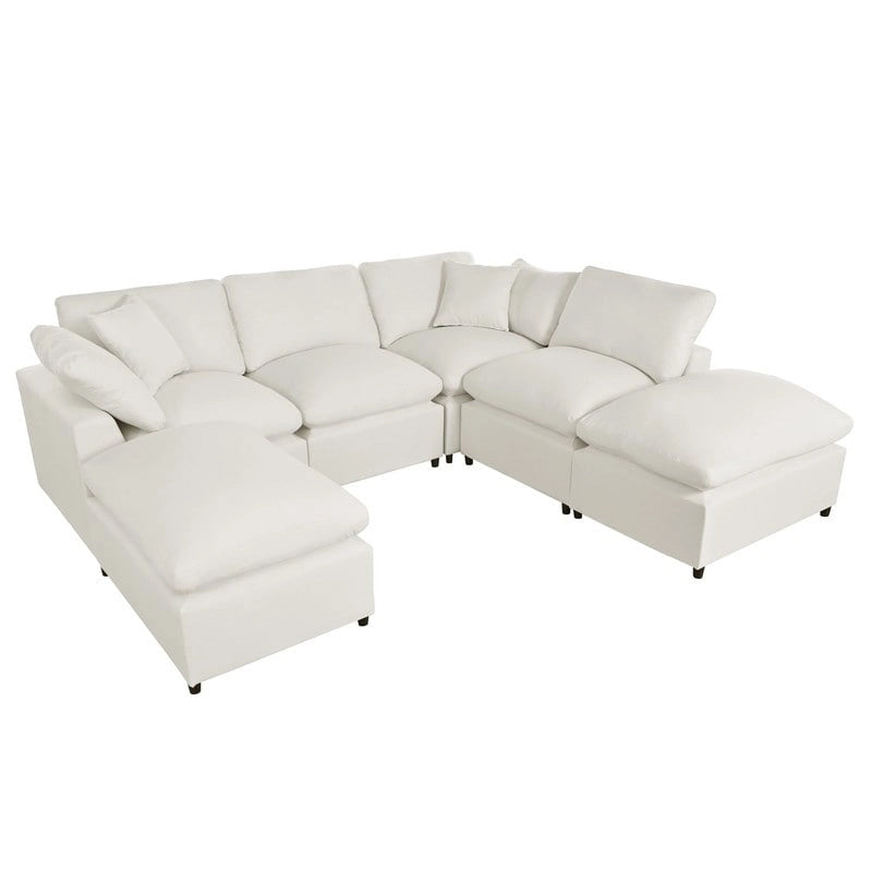 Canapé d'angle en U, 2 grandes méridiennes avec poufs amovibles