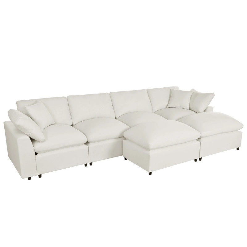Canapé d'angle en U, 2 grandes méridiennes avec poufs amovibles