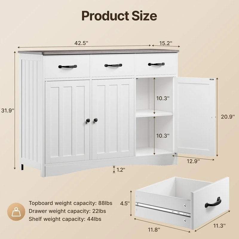 Buffet de ferme 42,5 po, armoire de rangement de cuisine en bois moderne avec étagère réglable