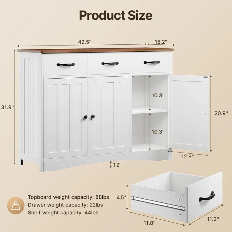 Buffet de ferme 42,5 po, armoire de rangement de cuisine en bois moderne avec étagère réglable