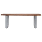 Table basse carrée en bois d'acacia massif avec bords naturels et pieds en métal en forme de U