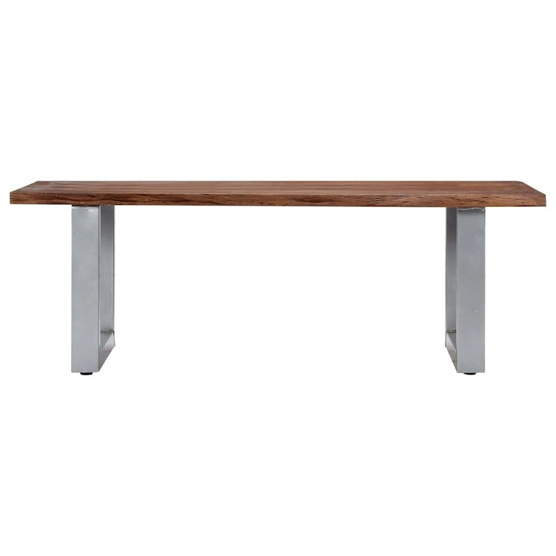 Table basse carrée en bois d'acacia massif avec bords naturels et pieds en métal en forme de U