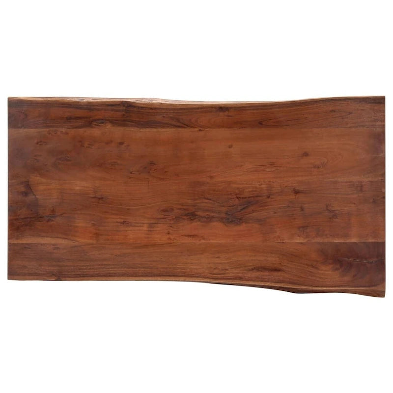 Table basse carrée en bois d'acacia massif avec bords naturels et pieds en métal en forme de U