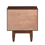 Table de chevet 2 tiroirs style Mid-Century Modern, finition marron, hévéa et acacia