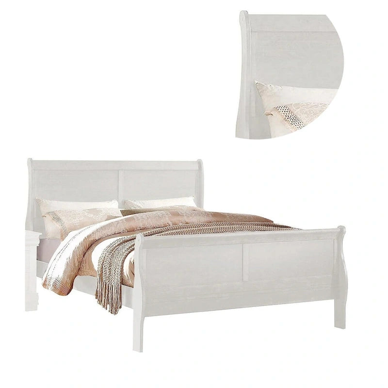 Lit traîneau Queen Size avec tête de lit minimaliste, finition bois blanc classique