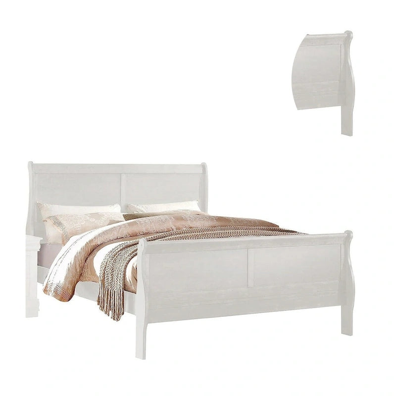 Lit traîneau Queen Size avec tête de lit minimaliste, finition bois blanc classique