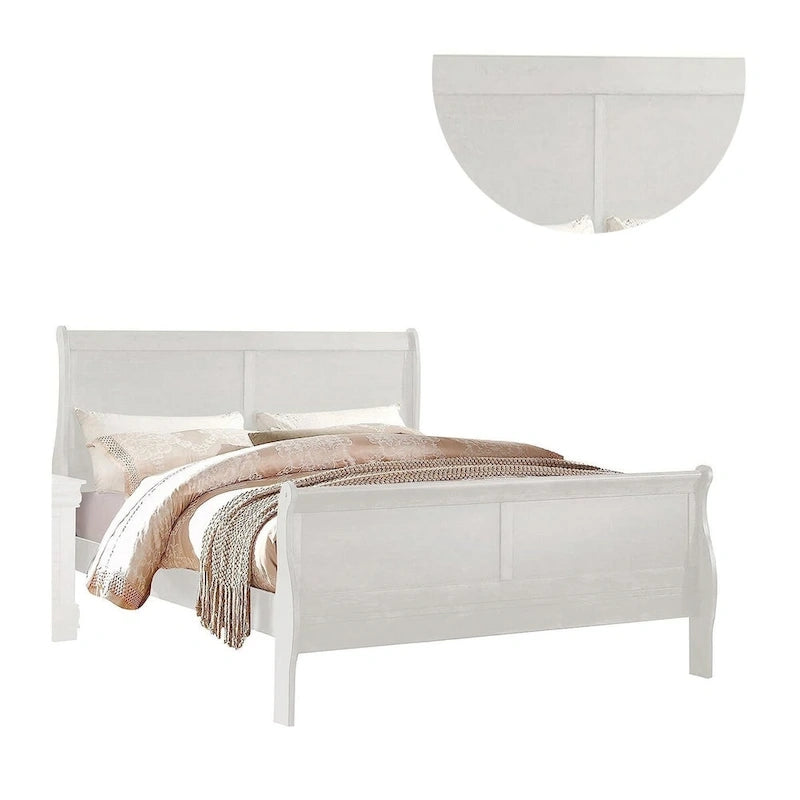 Lit traîneau Queen Size avec tête de lit minimaliste, finition bois blanc classique