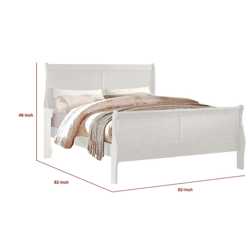 Lit traîneau Queen Size avec tête de lit minimaliste, finition bois blanc classique