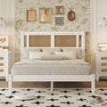 Lit plateforme Queen Size en bois avec tête de lit en rotin naturel