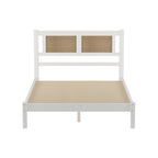 Lit plateforme Queen Size en bois avec tête de lit en rotin naturel