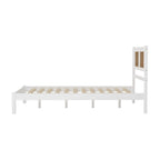 Lit plateforme Queen Size en bois avec tête de lit en rotin naturel