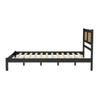 Lit plateforme Queen Size en bois avec tête de lit en rotin naturel