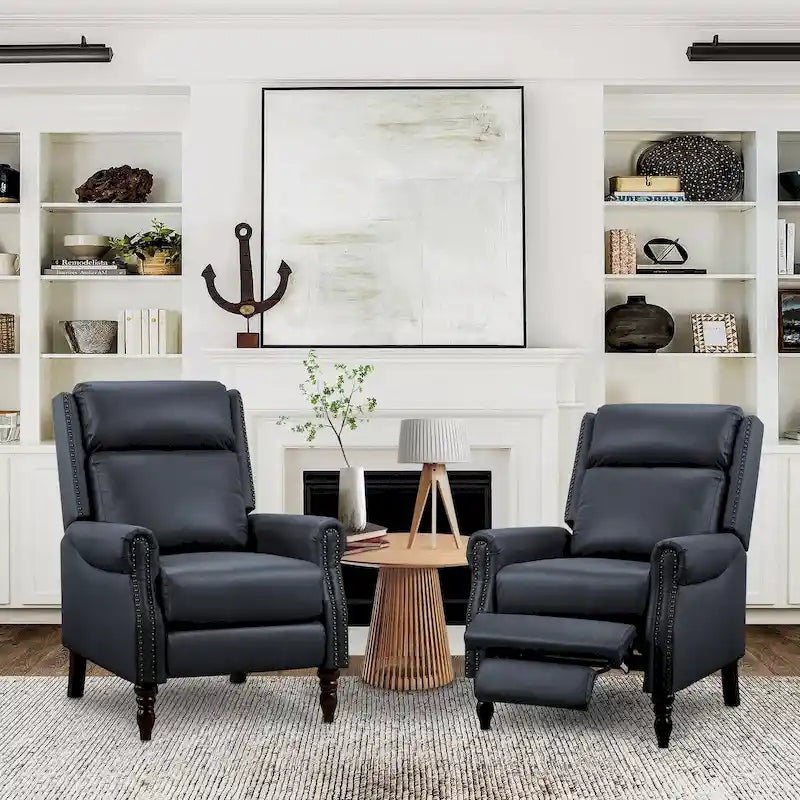 Fauteuil inclinable à dossier basculant en cuir véritable de style milieu de siècle, lot de 2, capacité de 159 kg