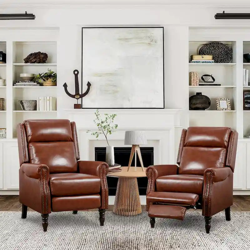 Fauteuil inclinable à dossier basculant en cuir véritable de style milieu de siècle, lot de 2, capacité de 159 kg