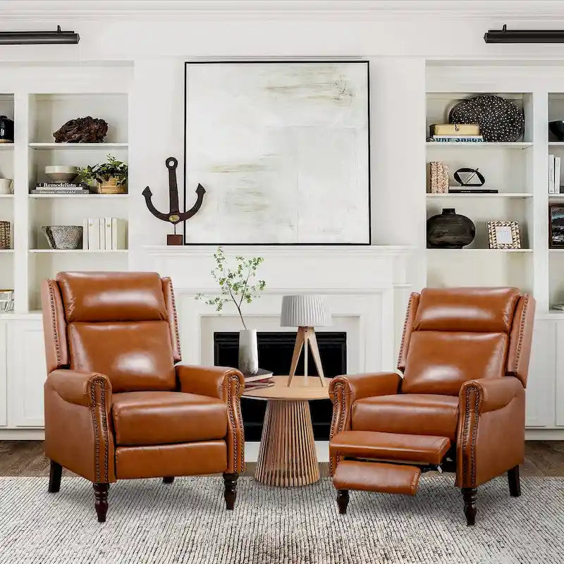 Fauteuil inclinable à dossier basculant en cuir véritable de style milieu de siècle, lot de 2, capacité de 159 kg