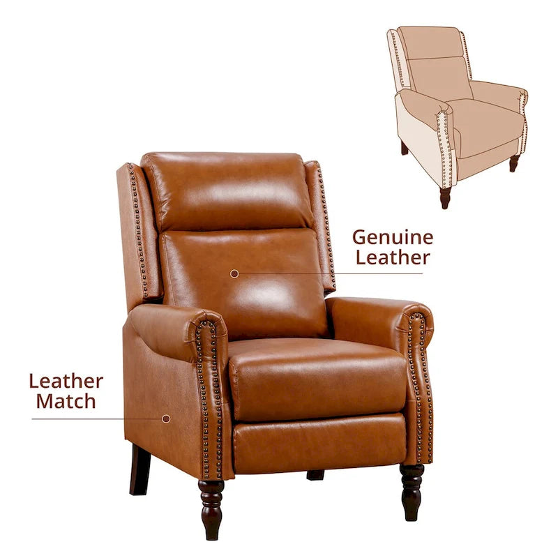 Fauteuil inclinable à dossier basculant en cuir véritable de style milieu de siècle, lot de 2, capacité de 159 kg