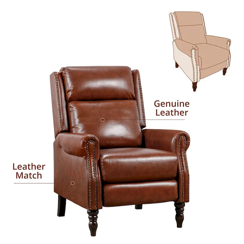 Fauteuil inclinable à dossier basculant en cuir véritable de style milieu de siècle, lot de 2, capacité de 159 kg