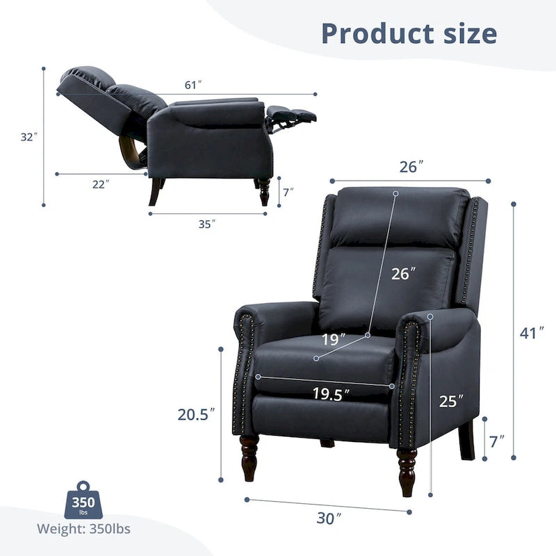 Fauteuil inclinable à dossier basculant en cuir véritable de style milieu de siècle, lot de 2, capacité de 159 kg