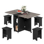 Ensemble de salle à manger pliant moderne avec table à rabat, tabourets de rangement et 6 roulettes