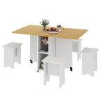 Ensemble de salle à manger pliant moderne avec table à rabat, tabourets de rangement et 6 roulettes