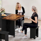 Ensemble de salle à manger pliant moderne avec table à rabat, tabourets de rangement et 6 roulettes
