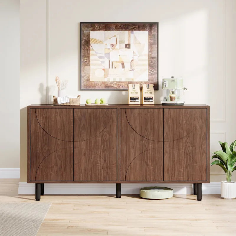 Buffet de rangement 55'' avec 4 portes et étagères réglables pour cuisine, salon