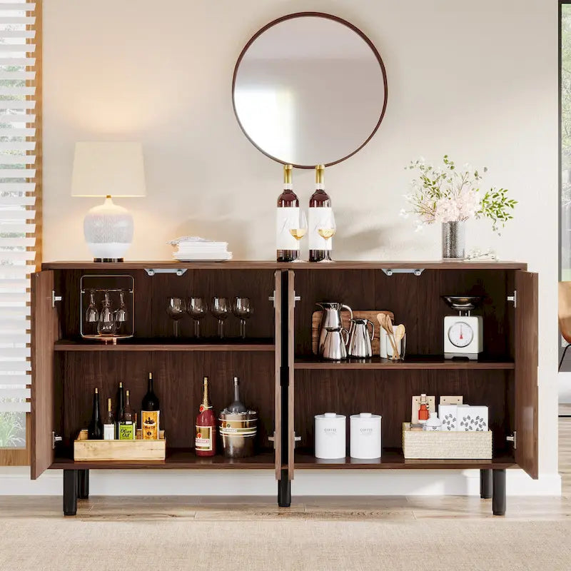 Buffet de rangement 55'' avec 4 portes et étagères réglables pour cuisine, salon