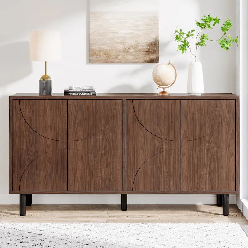 Buffet de rangement 55'' avec 4 portes et étagères réglables pour cuisine, salon
