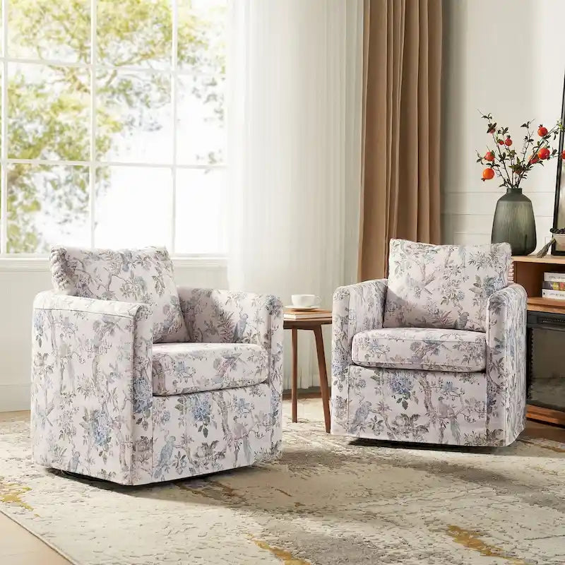 Fauteuil d'appoint moderne déhoussable pivotant à 360° avec coussin amovible, lot de 2