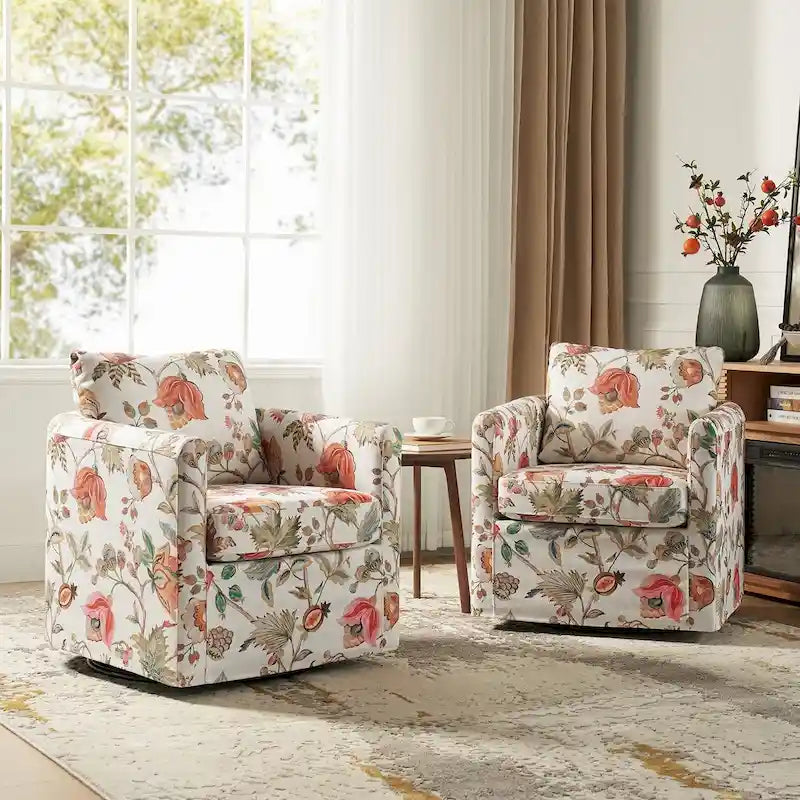 Fauteuil d'appoint moderne déhoussable pivotant à 360° avec coussin amovible, lot de 2