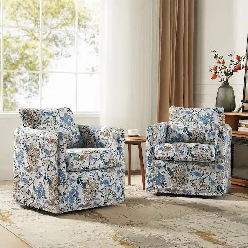 Fauteuil d'appoint moderne déhoussable pivotant à 360° avec coussin amovible, lot de 2