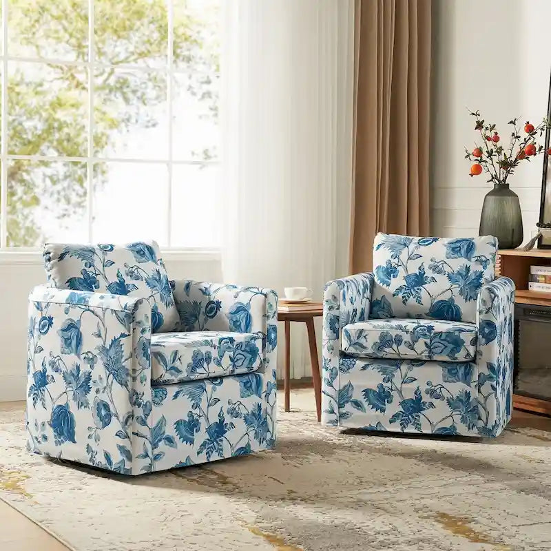 Fauteuil d'appoint moderne déhoussable pivotant à 360° avec coussin amovible, lot de 2