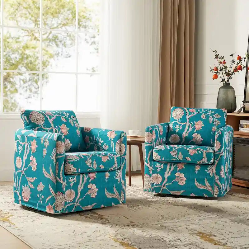 Fauteuil d'appoint moderne déhoussable pivotant à 360° avec coussin amovible, lot de 2