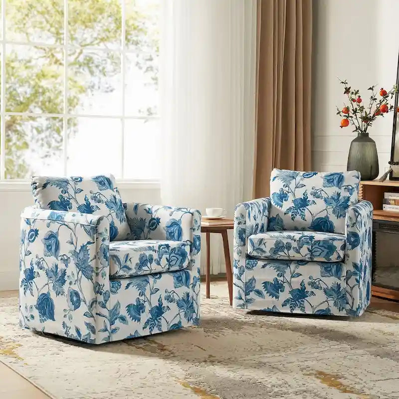 Fauteuil d'appoint moderne déhoussable pivotant à 360° avec coussin amovible, lot de 2