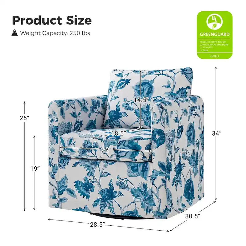 Fauteuil d'appoint moderne déhoussable pivotant à 360° avec coussin amovible, lot de 2