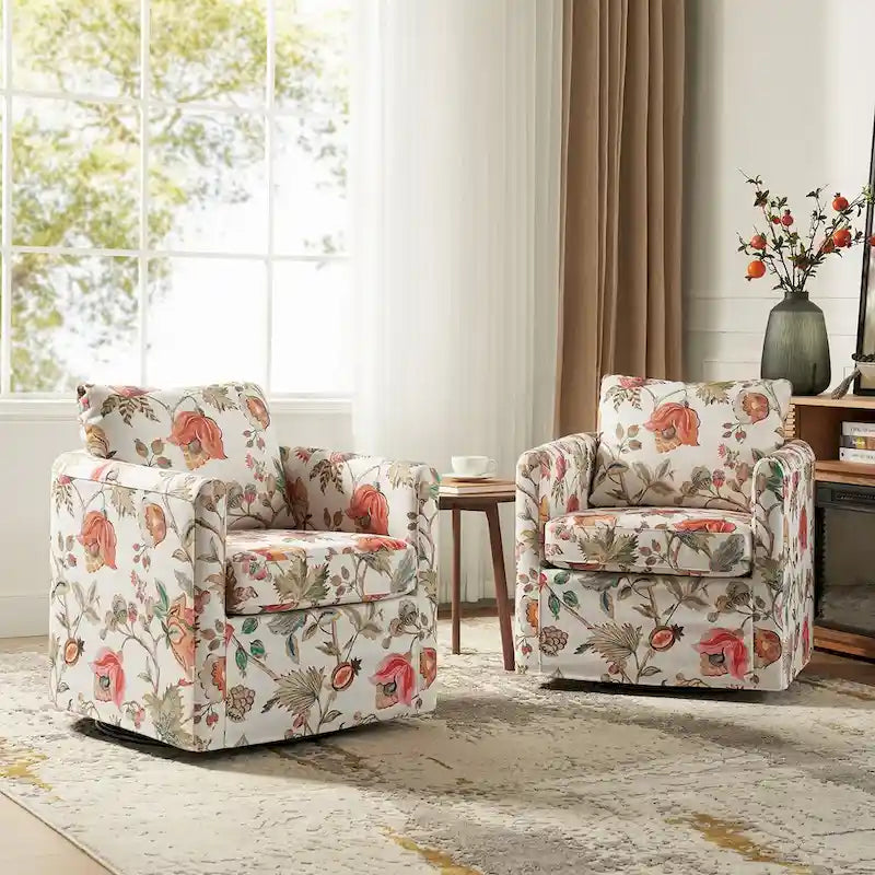 Fauteuil d'appoint moderne déhoussable pivotant à 360° avec coussin amovible, lot de 2